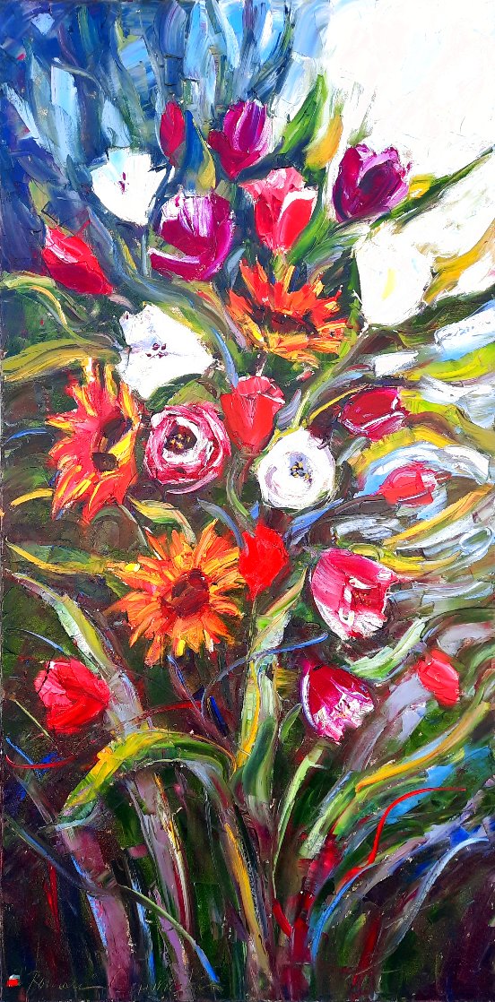 Sunflowers And Tulips Original Painting by Roman Czerwinski Sunflowers And Tulips Original Painting by Roman Czerwinski