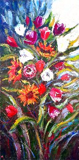 Sunflowers And Tulips Original Painting - Roman Czerwinski Sunflowers And Tulips Original Painting - Roman Czerwinski