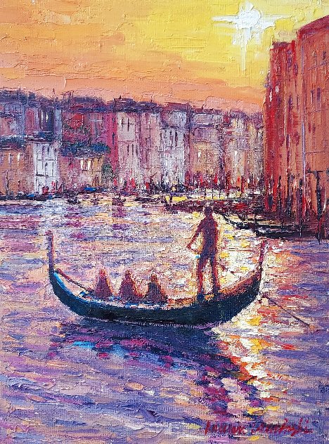 Sunset in Venice 2012 12x9 Signed Twice Original Painting by Roman Czerwinski