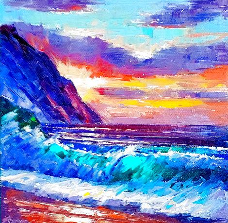 Sunset Break 2023 10x10 - Maui, Hawaii Original Painting - Roman Czerwinski