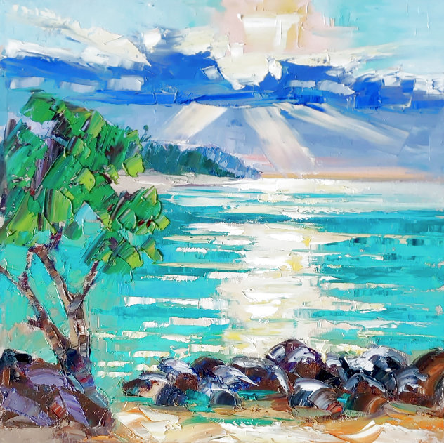 Sunset at Baldwin Beach 2022 17x17 - Maui, Hawaii Original Painting by Roman Czerwinski