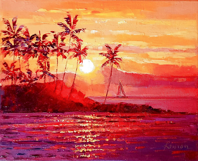 Sunset Sailing in Lahaina 2024 11x13 - Maui, Hawaii Original Painting by Roman Czerwinski