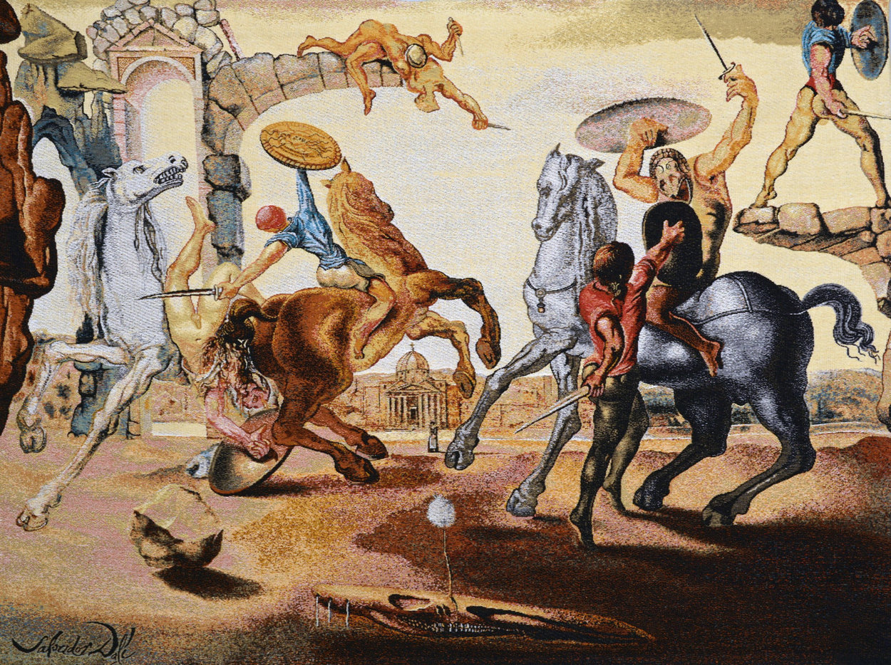 Battle Around a Dandelion Tapestry  1988  41x51  Tapestry by Salvador Dali