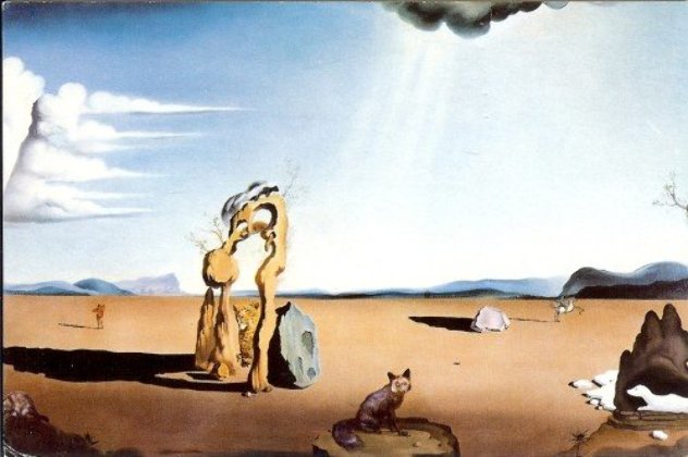 Salvador Dali print ,Surrealism, desert landscape with animals by Salvador  Dali