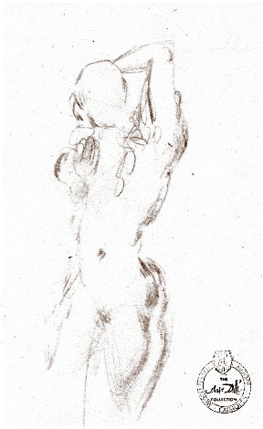 Etude Nu Féminin Du Face Drawing 1963 8x5 Drawing - Salvador Dali