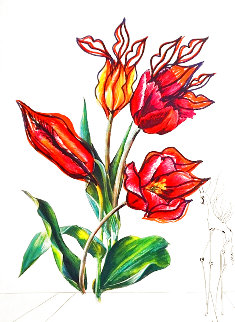 Florals Tulips Girafe En Feu 1972 Limited Edition Print - Salvador Dali Florals Tulips Girafe En Feu 1972 Limited Edition Print - Salvador Dali