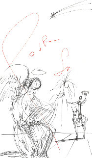 Ange à La Fleur Et Cavalier Drawing 1968 8x4 Drawing - Salvador Dali Ange à La Fleur Et Cavalier Drawing 1968 8x4 Drawing - Salvador Dali