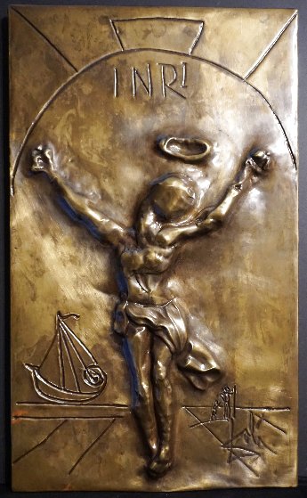 Christ of St. John of the Cross Bas Relief Bronze Sculpture 1978 30 in by 