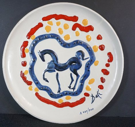 Le Cheval Bleu Ceramic Plate A 15 in Sculpture - Salvador Dali