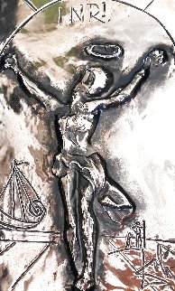 Christ St. John of the Cross Bas Relief Silver Sculpture 1979 30 in Sculpture - Salvador Dali