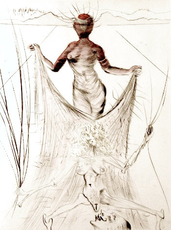 La Venus Aux Fourrures Woman Holding Veil 1968 HS Limited Edition Print - Salvador Dali