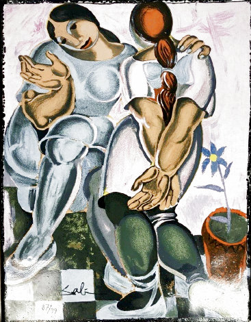 Deux Femmes Avec Pot De Flour Ceramic Tile HS Other - Salvador Dali