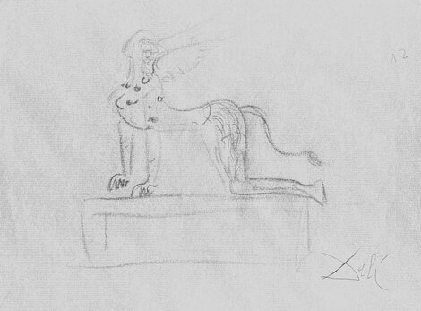 Sphinx (Verso) Study for a Portrait of a Woman Drawing 1955 9x12 - HS Drawing - Salvador Dali