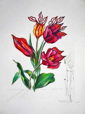 Tulips (+ Lips) Giraffe En Feu 1972 - Framed EA Lithograph Limited Edition Print - Salvador Dali