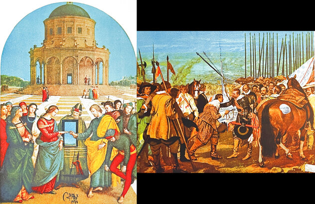 Changes in Great Masterpieces: Raphael Marriage of the Virgin And Vela 1974 - HS Suite of 2 Lithographs Limited Edition Print by Salvador Dali