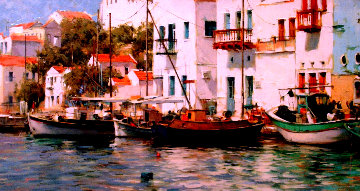 Grecian Harbor 2006 Embellished Limited Edition Print - Dmitri Danish Grecian Harbor 2006 Embellished Limited Edition Print - Dmitri Danish