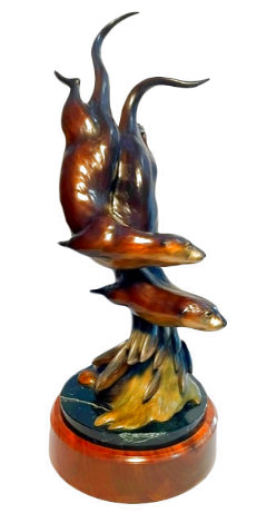 Circle Game Bronze Sculpture 2001 22 in - Otters Sculpture - Carole Danyluk