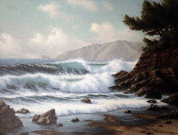 Incoming Tide, Near Monterey, California 1981 31x37 Original Painting - David Dalton
