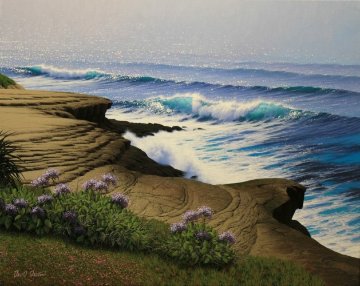 Lifting Fog - La Jolla Cliffs 24x30 San Diego Original Painting - David Dalton