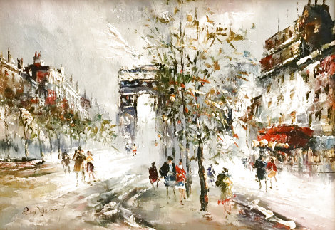 Untitled Painting (Parisian Street Scene) - France 1960 15x19 Original Painting - Randall Davey