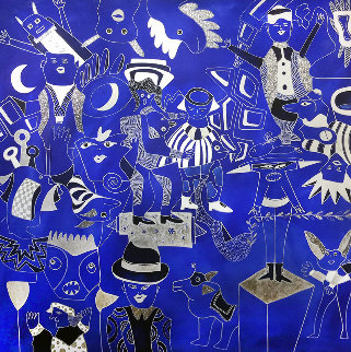 Composition Bleu Argent 2019 90x90 Super Huge Original Painting - David Farsi Composition Bleu Argent 2019 90x90 Super Huge Original Painting - David Farsi
