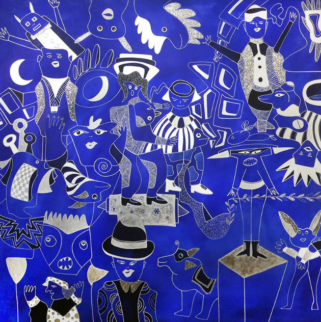 Composition Bleu Argent 2019 90x90 Huge - Mural Size Original Painting by David Farsi