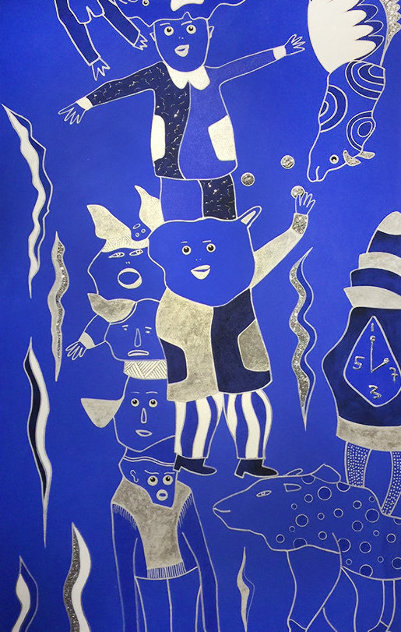 Composition Bleu Argent 2 2019 39x90 Huge Original Painting by David Farsi