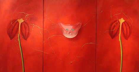 Concerto Pour Un Chat Touge Triptych 2004 - 63x121 Mural Huge Original Painting - David Farsi