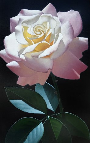 Long Stem Pink and White Rose 1999 40x22 Original Painting - Brian Davis