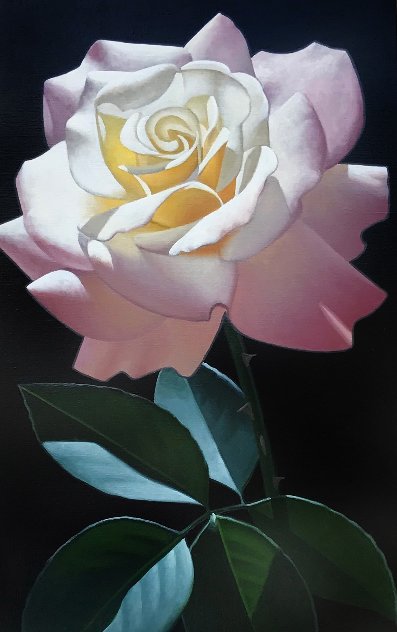 Long Stem Pink and White Rose 1999 40x22 Original Painting by Brian Davis