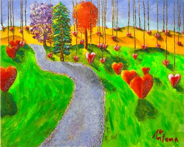 Dripping Heart I HC 2013 - Framed Embellished Giclee on Canvas by Autumn de Forest