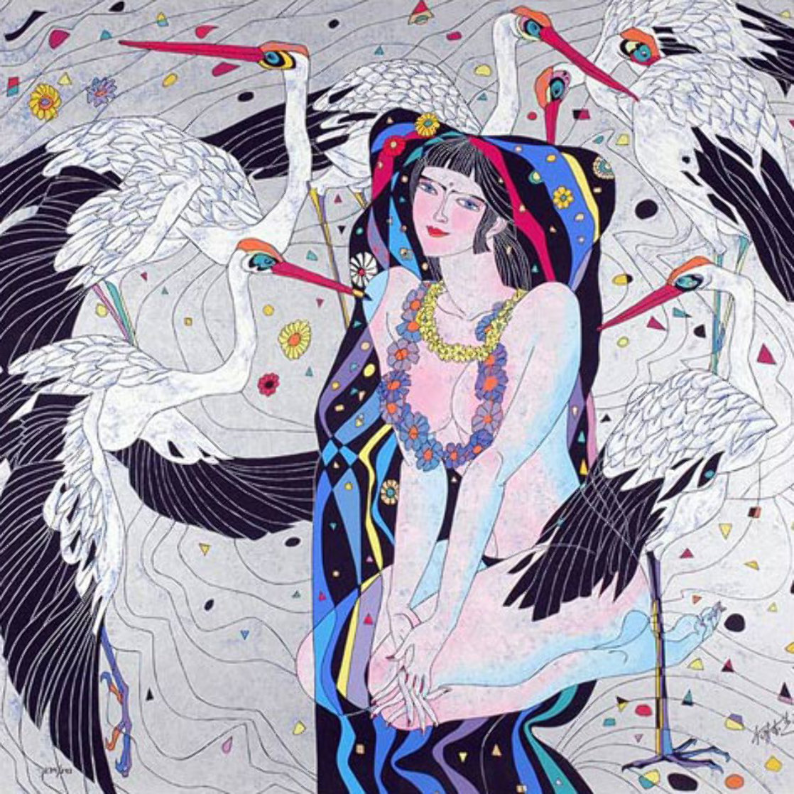 Dance Of Cranes AP 1989 Limited Edition Print by He Deguang Dance Of Cranes AP 1989 Limited Edition Print by He Deguang