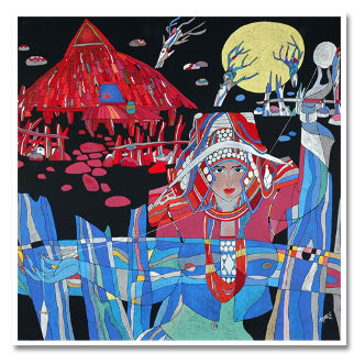 Lady With Thread 1989 38x37 Super Huge Limited Edition Print - He Deguang Lady With Thread 1989 38x37 Super Huge Limited Edition Print - He Deguang