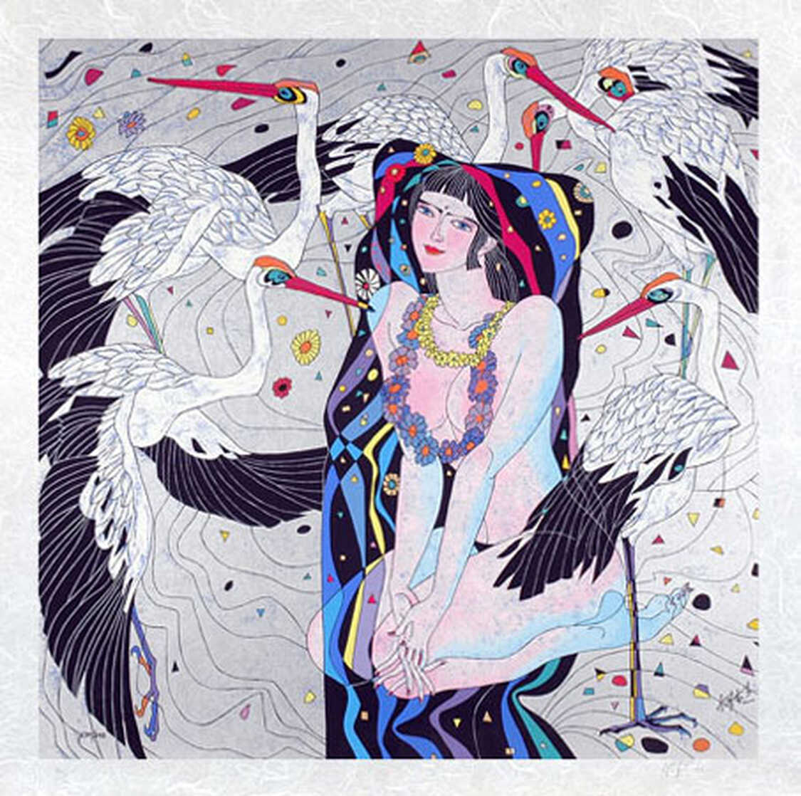 Dance Of Cranes 1989 Limited Edition Print by He Deguang Dance Of Cranes 1989 Limited Edition Print by He Deguang