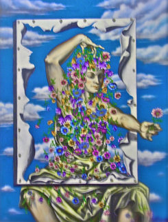 Lady of the Sky with Flowers 25x18 Original Painting - Eric De Kolb Lady of the Sky with Flowers 25x18 Original Painting - Eric De Kolb