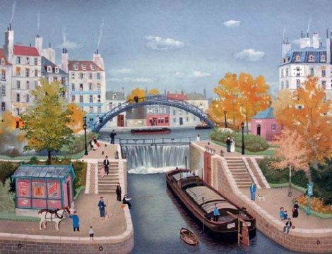 Le Canal St. Martin En Autonne 1990 - Paris, France Limited Edition Print - Michel Delacroix