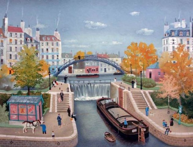 Le Canal St. Martin En Autonne 1990 - Paris, France Limited Edition Print by Michel Delacroix