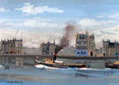 Tugboat River Seine 1978 18x25 Original Painting - Michel Delacroix