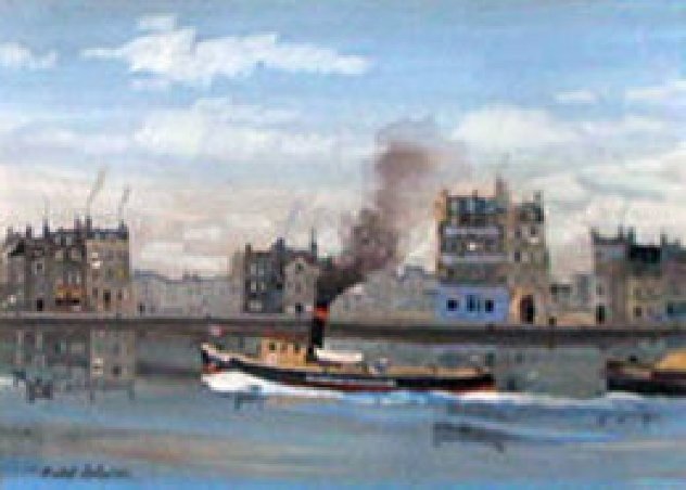 Tugboat River Seine 1978 18x25 Original Painting by Michel Delacroix