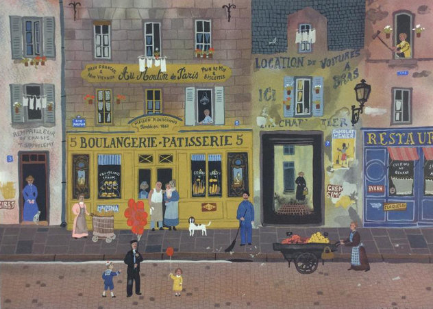 Michel Delacroix Original Limited Edition Lithograph – 'Homme Sandwich' Cityscape, 1984, Stone Signed, Unframed