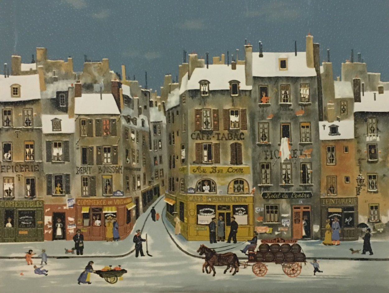 French Winter City Scene Limited Edition Print by Michel Delacroix French Winter City Scene Limited Edition Print by Michel Delacroix
