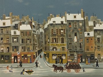 French Winter City Scene Limited Edition Print - Michel Delacroix French Winter City Scene Limited Edition Print - Michel Delacroix