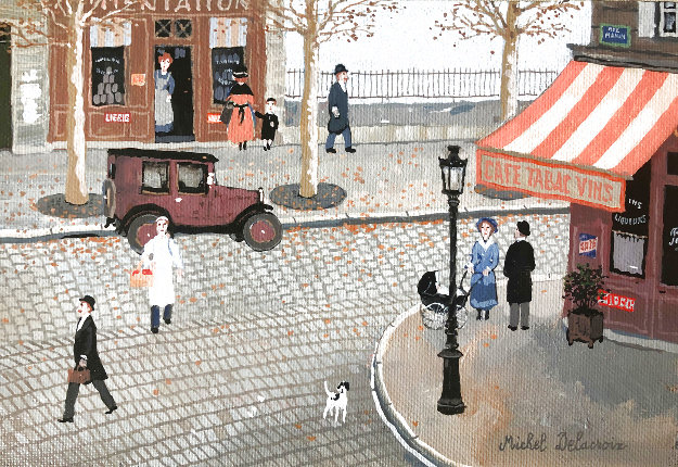 Coin De Rue Matin D'automne 2001 13x16 Original Painting - Michel Delacroix