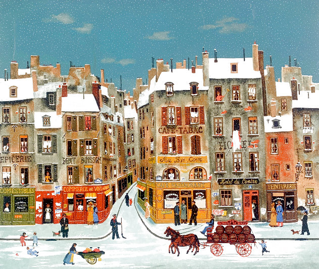 French Winter City Scene Limited Edition Print by Michel Delacroix