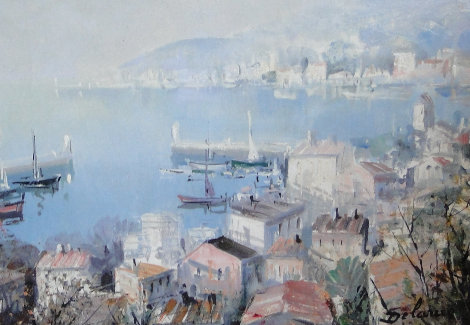 Port De Siene 1950 22x25 Original Painting - Lucien DeLaRue
