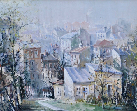 Belleville, Paris 25x29 Original Painting - Lucien DeLaRue