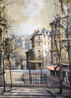 Montmartre Street Scene 1974 28x22 - Paris, France Original Painting - Lucien DeLaRue Montmartre Street Scene 1974 28x22 - Paris, France Original Painting - Lucien DeLaRue