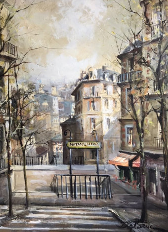 Montmartre Street Scene 1974 28x22 - Paris, France Original Painting - Lucien DeLaRue