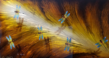 Dragonflies on Diamond Dust 2017 24x48 Huge  Original Painting - Chris DeRubeis
