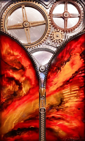 Collaboration Reveal w/ Dale Mathis 2019 47x30 - Huge - Signed Twice - Functional Gears Original Painting - Chris DeRubeis